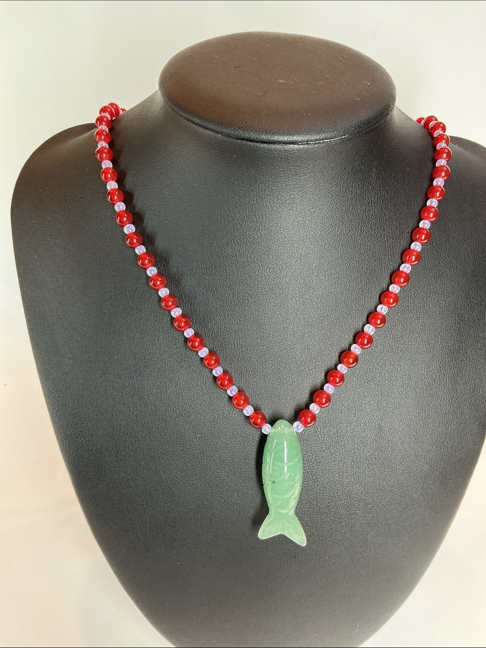 Mayamar Green Fish Pendant Necklace with Red & Purple Beads - Picture 7 of 11